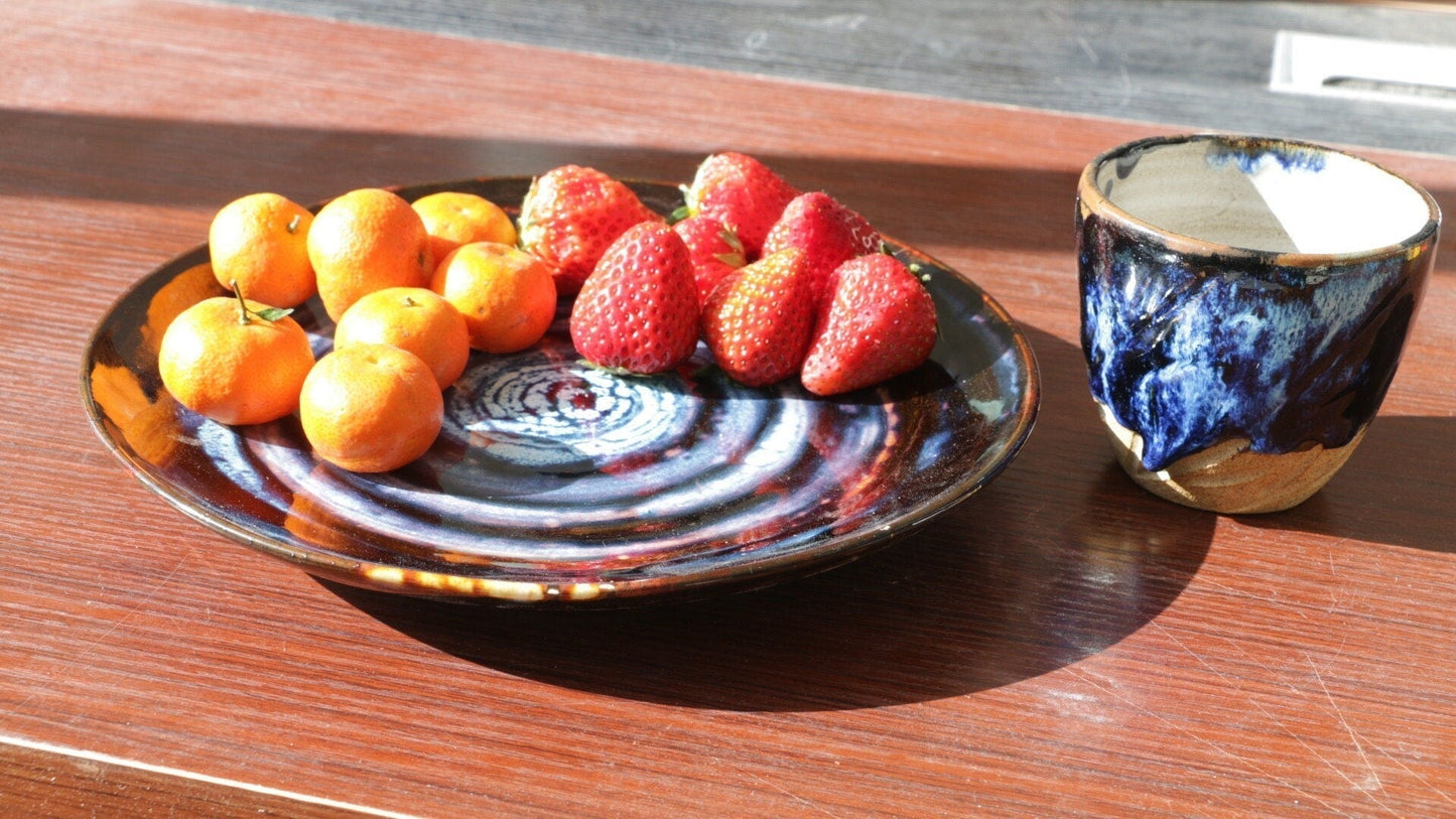 Hand-Painted Ceramic Plate - Cosmic Swirl Design